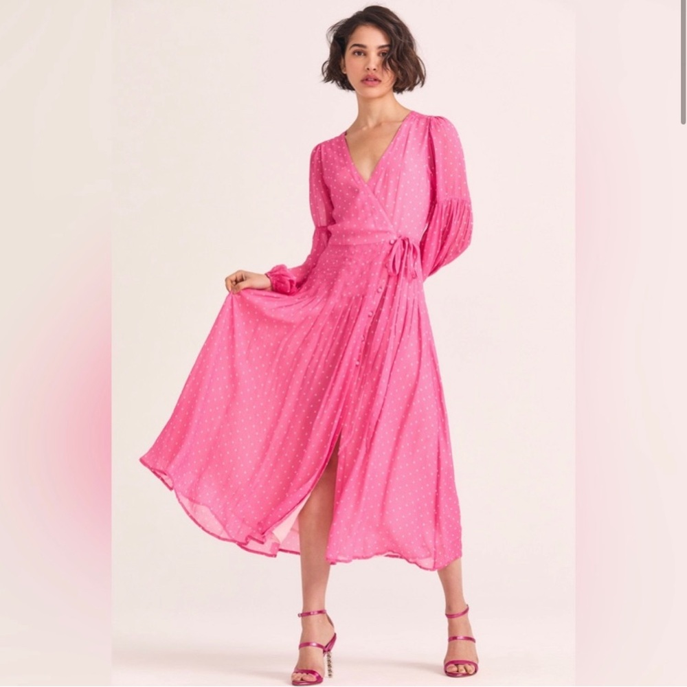 LoveShackFancy Bevelyn Polka Dot Wrap Dress